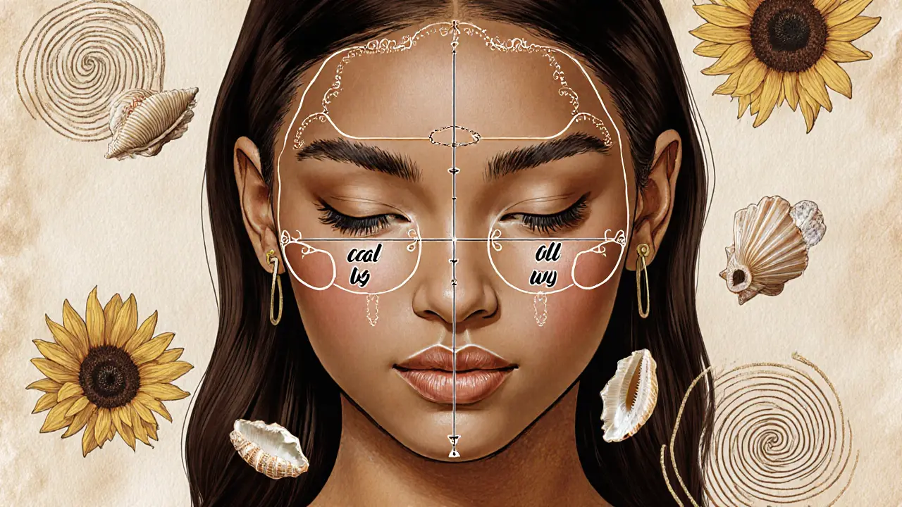 Renaissance-style portrait of Zendaya with golden ratio lines and natural motifs like seashells around her face.