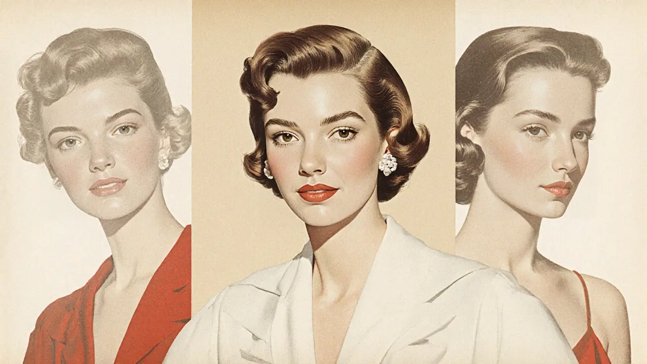 Vintage fashion catalog with Connie Fleming as the only clearly visible model among faded figures.