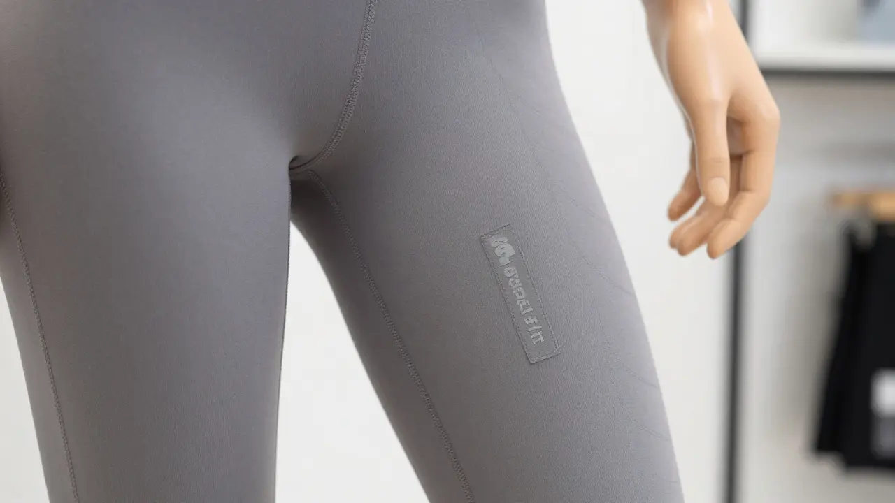 Close-up of high-compression, seamless leggings with matte finish, demonstrating camera-ready fabric texture.
