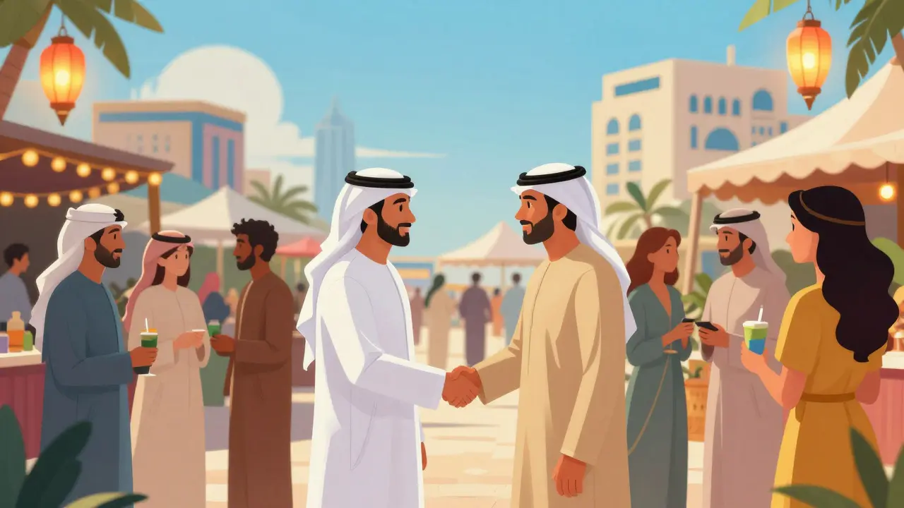 Group of people networking at a social event